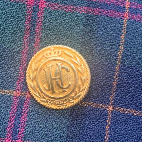 Vintage JHCollectibles Skirt Suit Double Breasted Blazer Wool Green Red Plaid - Picture 14 of 16